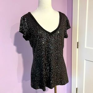 EXPRESS grey sequin top with deep neckline, M